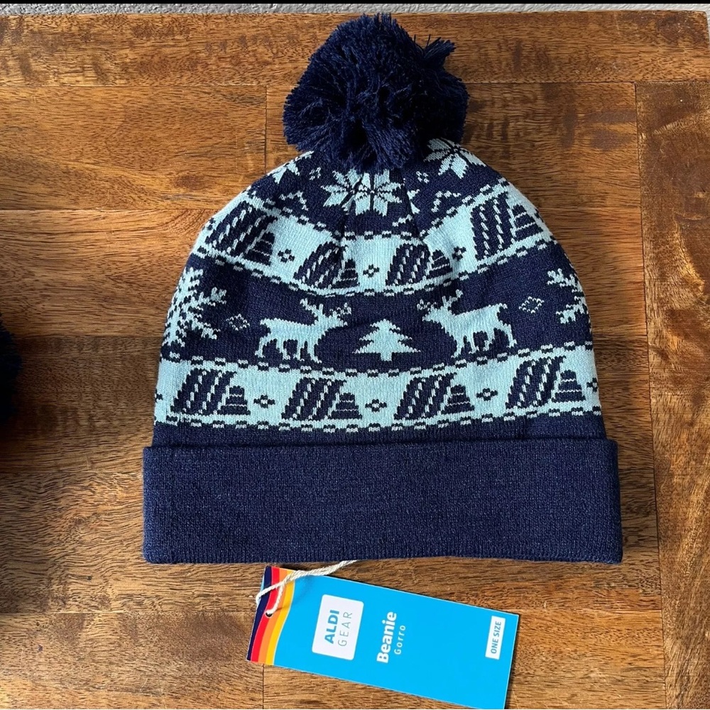 Aldi Beanie Cuffed Pom Winter Holiday Merch Drop Hat Cap Tree Reindeer Snow NEW